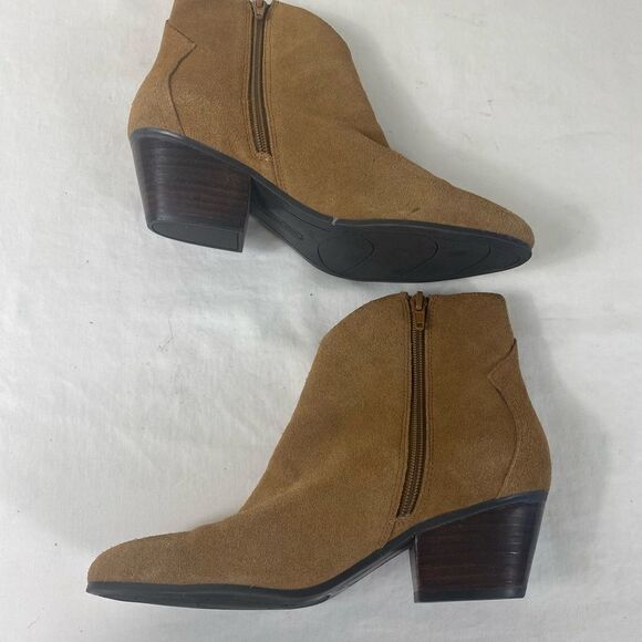 Nine West 7.5 M tan suede booties western heel inside zipper Tristan - Picture 1 of 7